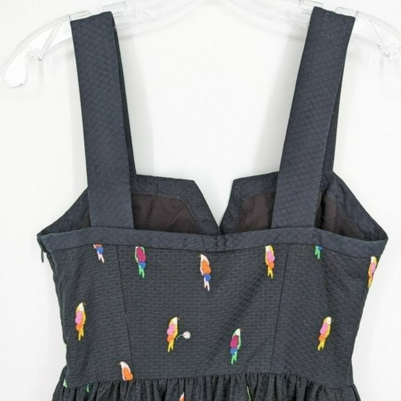 Kate Spade Flock Party Dress 0 Black Parrot Jacquard Fit N Flare Mock Wrap Mini - Picture 9 of 15